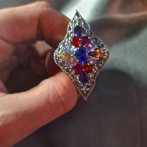 Vintage Faux Silver and Multi Color Gem ring